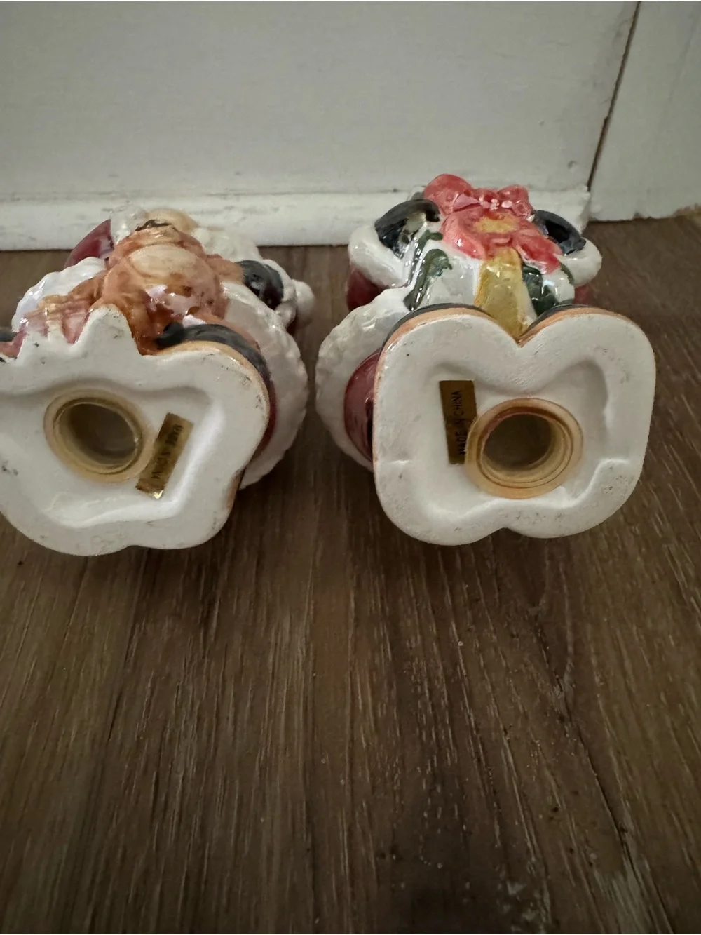 Pair of Ceramic Santa salt and pepper shakers- Red and White Christmas Decor